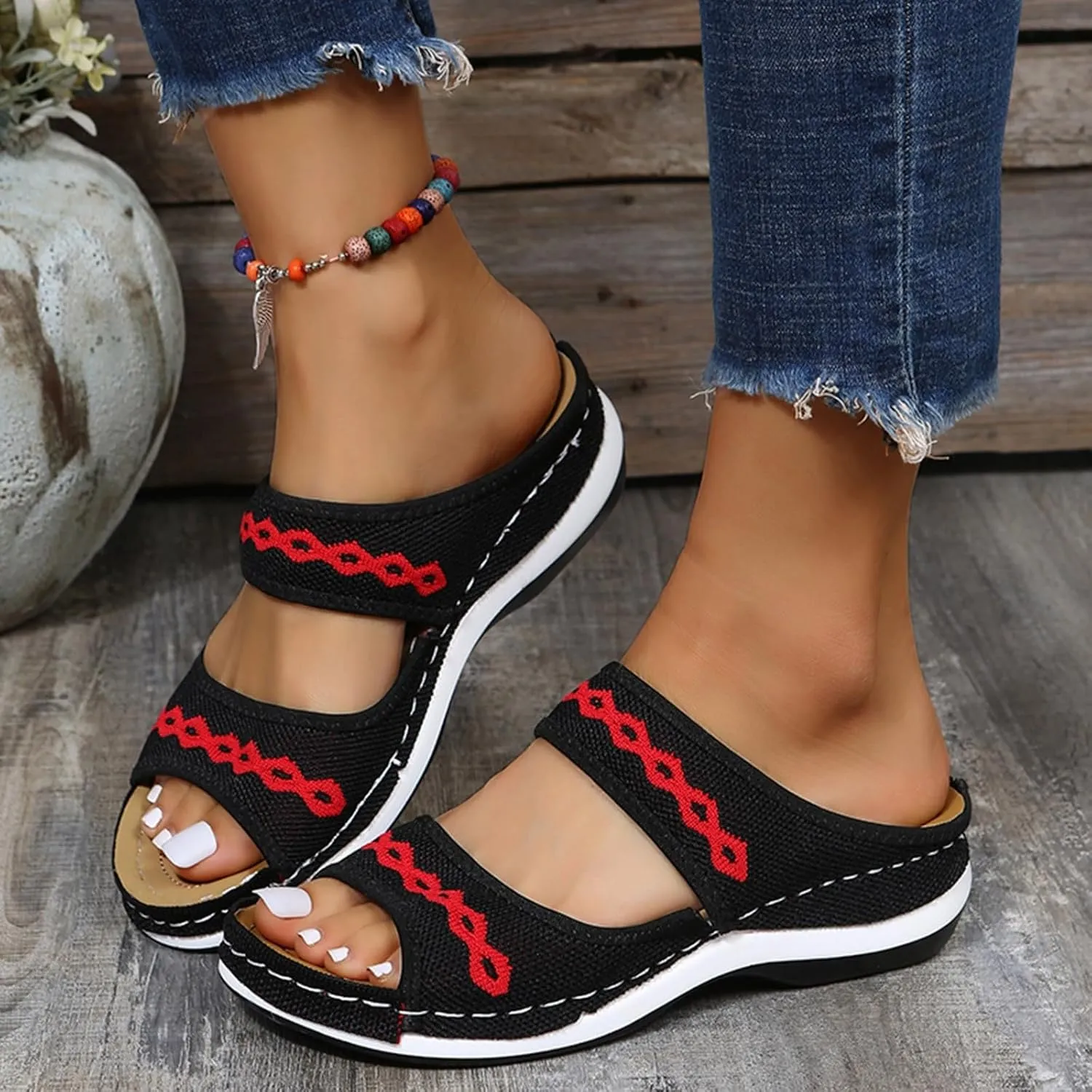 Women Shoes Comfortable Soft Bottom Wedge Sandals Breathable Hollow Bohemian Sandals Arch Support Shoes 8 Slide
