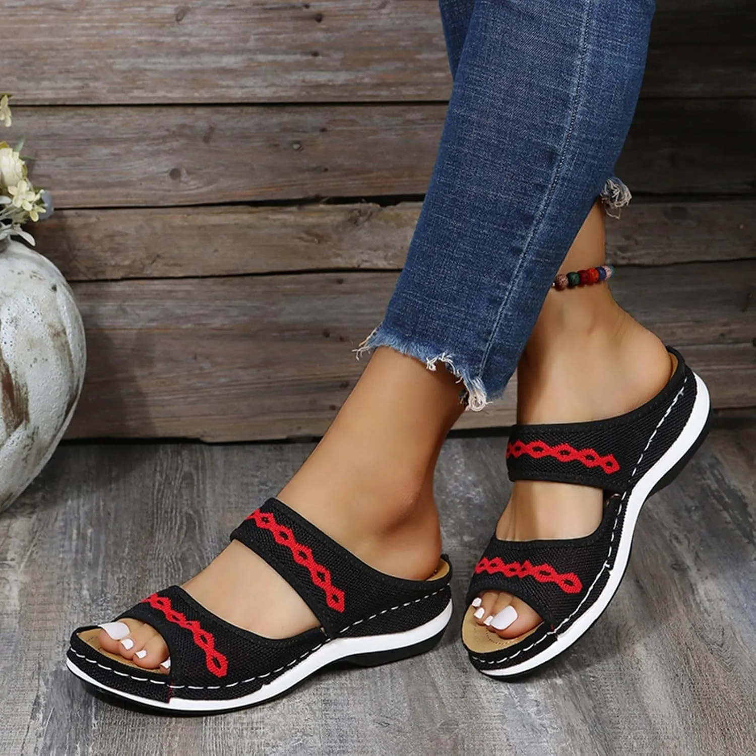 Women Shoes Comfortable Soft Bottom Wedge Sandals Breathable Hollow Bohemian Sandals Arch Support Shoes 8 Slide