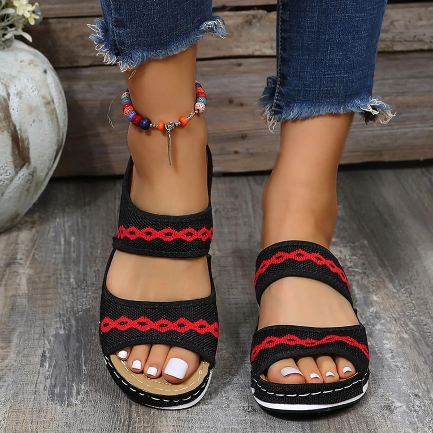 Women Shoes Comfortable Soft Bottom Wedge Sandals Breathable Hollow Bohemian Sandals Arch Support Shoes 8 Slide
