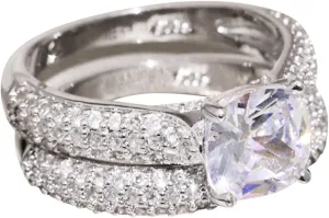 Women Stackable Boho- Men Promise 2Pcs Set Shiny Rhinestone Crystal Engagement Rings Double Zircon Wedding Rings for Couple Women Men Aesthetic Punk Y-2K Girl Mom Rings Gifts (Silver, 7)