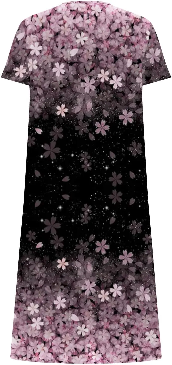 Women Sun Dresses Vneck Dresses Sun Dresses for Women Short Sleeve Maxi Long Beach Festival Hawaiian Sun Dresses