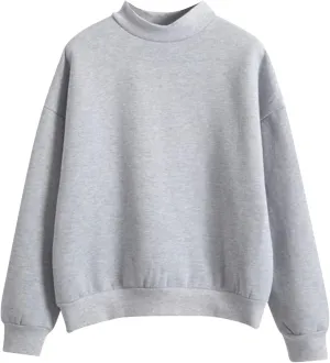 Women Sweatshirt Casual Easy Solid Color Long-Sleeves Crew Neck Blouse Top Oversized Hoodless Pullover for Ladies