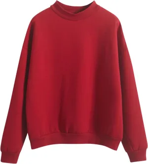Women Sweatshirt Casual Easy Solid Color Long-Sleeves Crew Neck Blouse Top Oversized Hoodless Pullover for Ladies