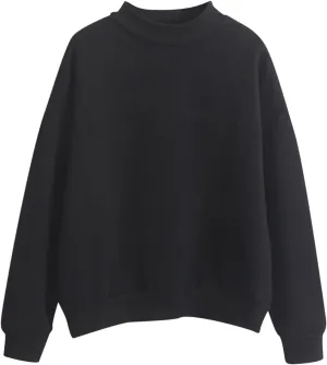 Women Sweatshirt Casual Easy Solid Color Long-Sleeves Crew Neck Blouse Top Oversized Hoodless Pullover for Ladies