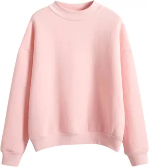 Women Sweatshirt Casual Easy Solid Color Long-Sleeves Crew Neck Blouse Top Oversized Hoodless Pullover for Ladies