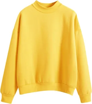 Women Sweatshirt Casual Easy Solid Color Long-Sleeves Crew Neck Blouse Top Oversized Hoodless Pullover for Ladies