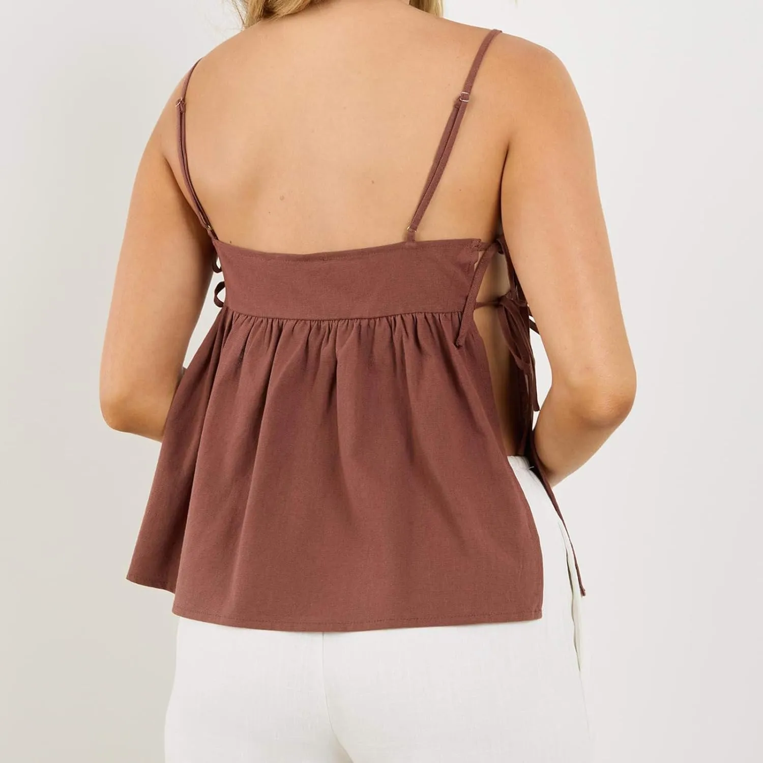 Women Tie Side Spaghetti Straps Tank Top Y2k Sleeveless Square Neck Lace Up Flowy Vest Going Out Beach Blouse Shirt