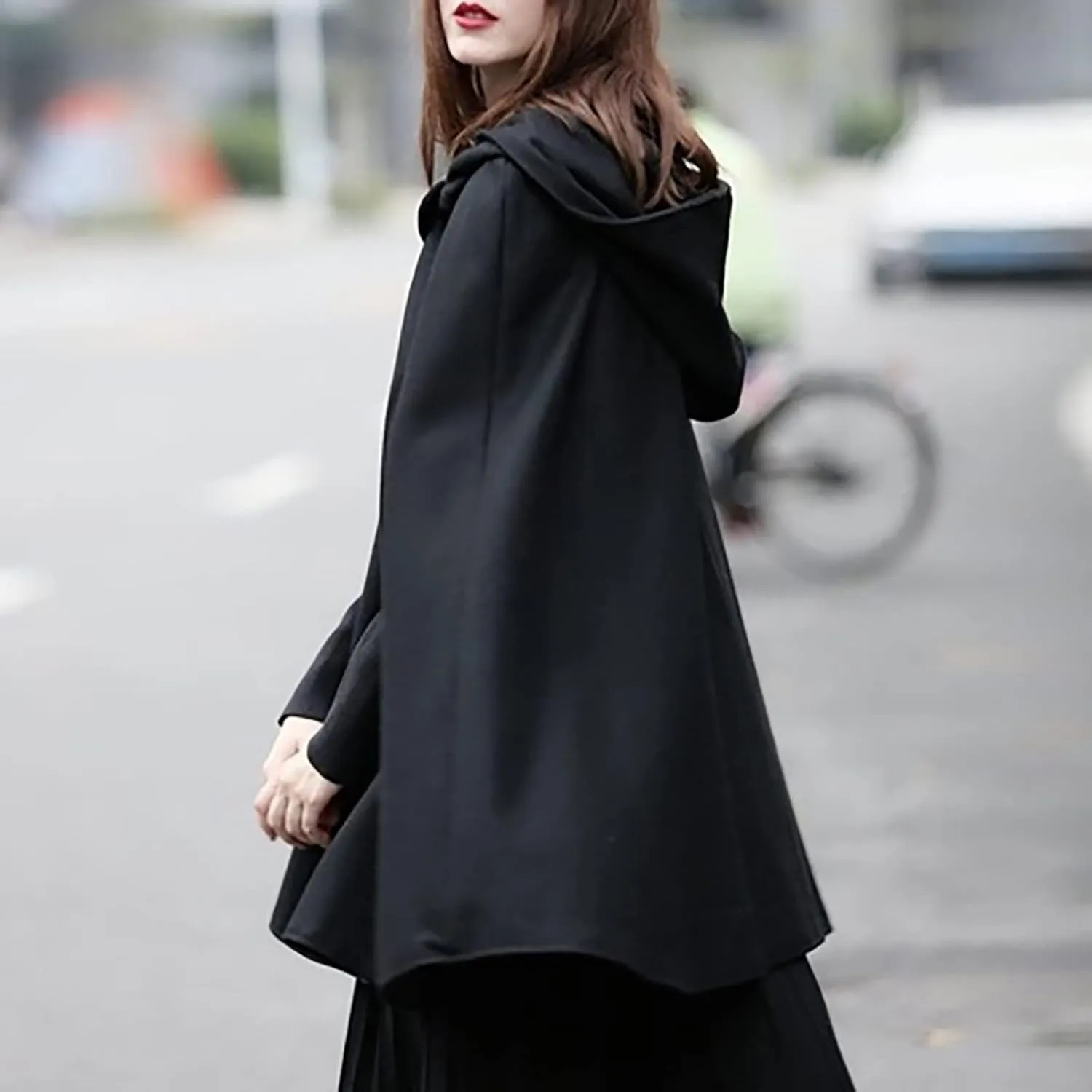 Women Trendy Trench Coat Open Front Cardigan Jacket Hooded Coats Shawl Cape Cloak Mantle Plus Gothic Halloween Cloak