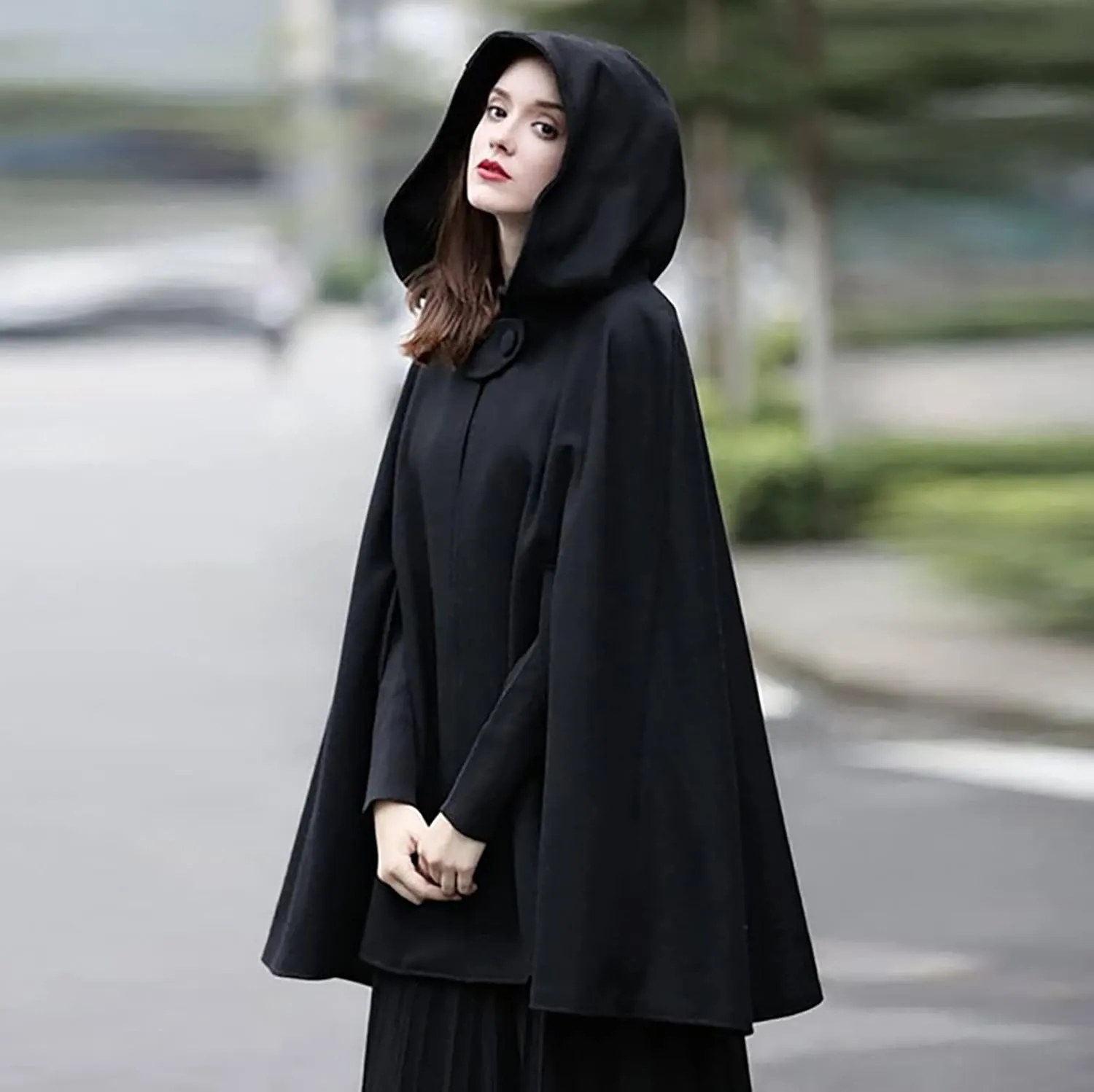 Women Trendy Trench Coat Open Front Cardigan Jacket Hooded Coats Shawl Cape Cloak Mantle Plus Gothic Halloween Cloak