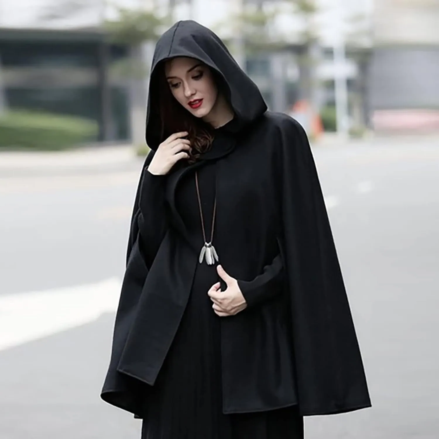 Women Trendy Trench Coat Open Front Cardigan Jacket Hooded Coats Shawl Cape Cloak Mantle Plus Gothic Halloween Cloak