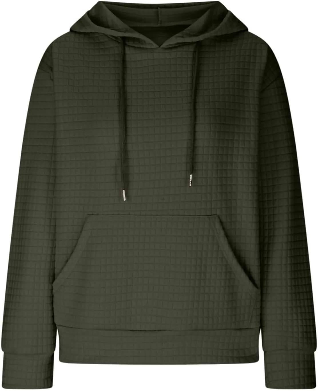 Women Waffle Plaid Knit Y2K Hoodie Drawstring Lightweight Oversized Sweatshirt Comfy Cute Pullover Streetwear Hoodies