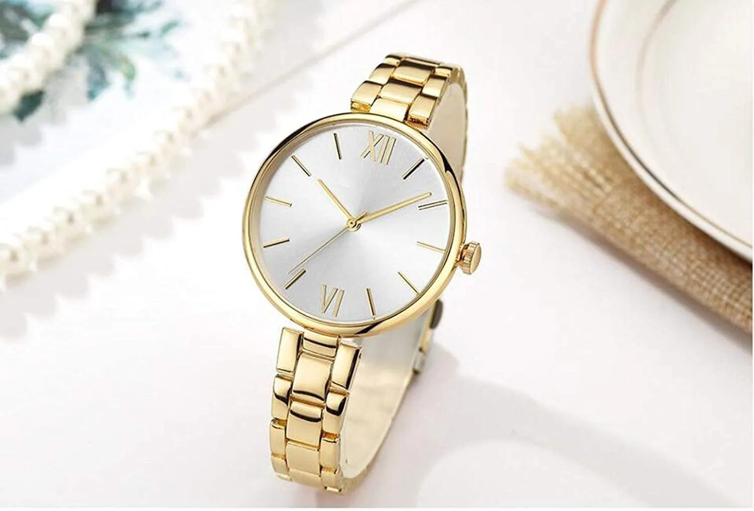 Women Watches Narrow Stainless Steel Band Quartz Watch Ladies Fashion Ultra-Thin Wristwatches