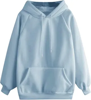 Women's Basic Hoodies Long Sleeve Classic Solid Lightweight Pullover Tops Casual Loose Fit Hooded Sweatshirt with Pocket