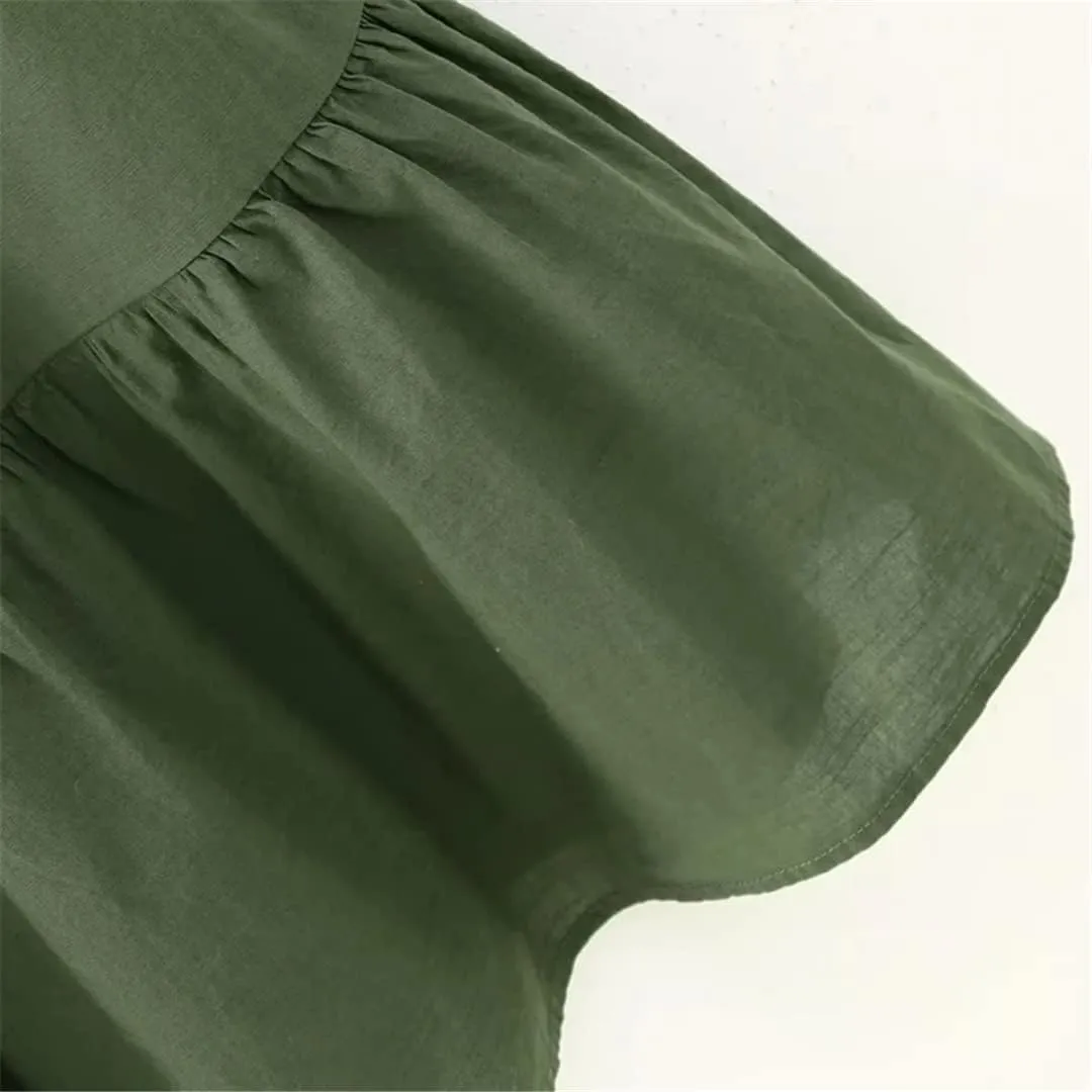 Women's Beading Embroidered Tiered Ruffle Mini Dress Elegant Female Lantern Sleeve Loose Dresses