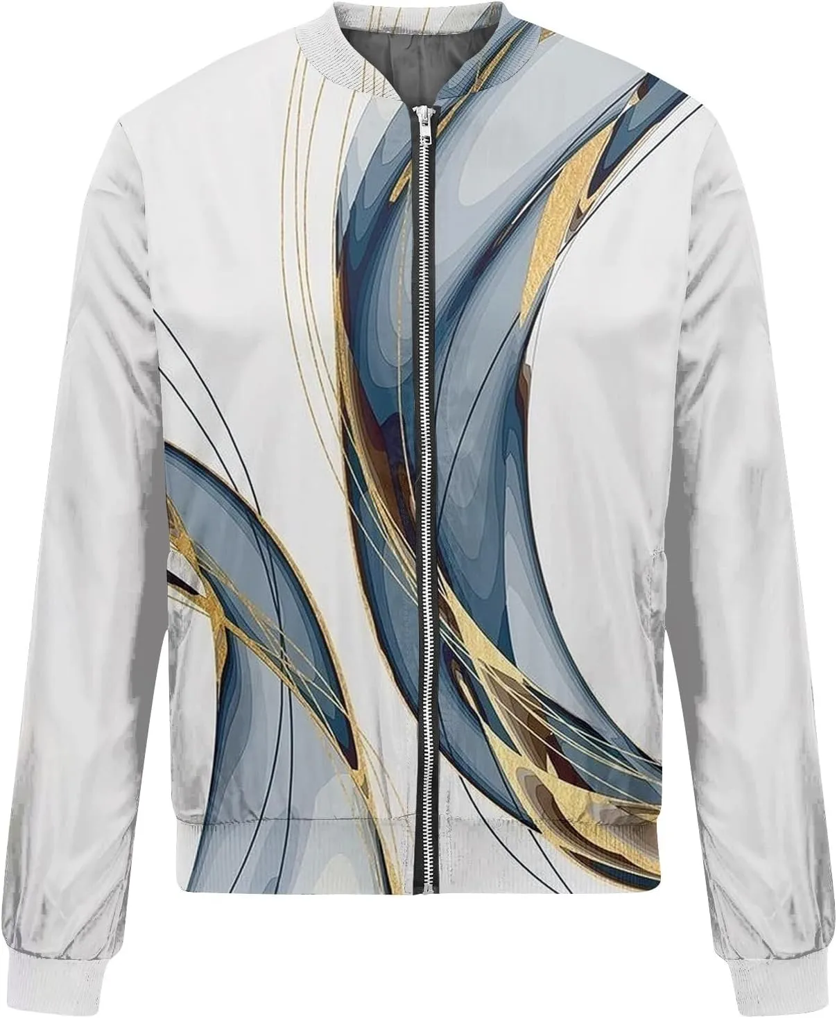 Women'S Bomber Jackets Lightweight Floral Printing Zip Up Long Sleeve Jacket With Pocket Fall Stand Collar Coat