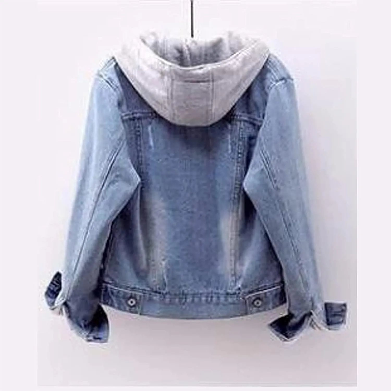 Women's Casual Denim Jackets with Detachable Hood Button Down Fleece Comfort Trendy Jean Hoodies Fall Winter Tops