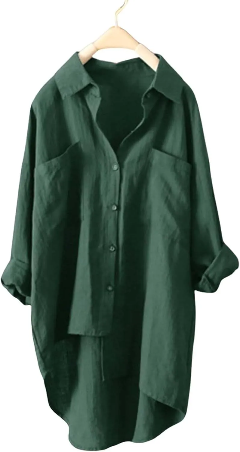 Womens Classic Plaid Shirt Long Sleeve Button Down Up Shirts 2025 Stylish Oversized Loose Fit Blouse V Neck Tops