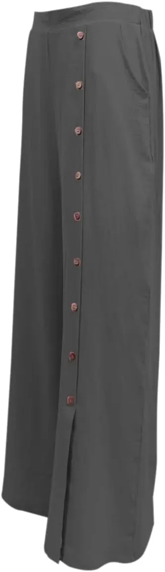 Women's Cotton Linen Palazzo Pants High Waist Wide Leg Pants Casual Summer Trouser with Pockets Front Split Hem Pants