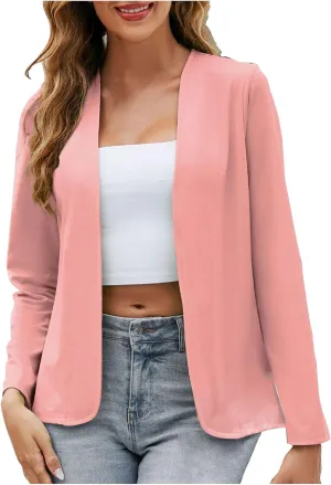 Women's Cropped Blazer Tops Casual Work Long Sleeve Jacket Lightweight Office Suit Coat Classy Trendy Cardigans