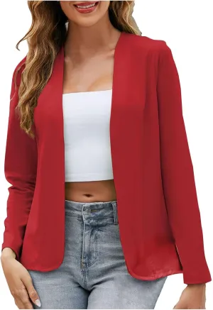 Women's Cropped Blazer Tops Casual Work Long Sleeve Jacket Lightweight Office Suit Coat Classy Trendy Cardigans