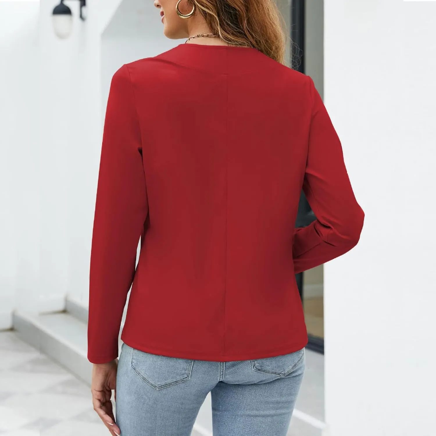 Women's Cropped Blazer Tops Casual Work Long Sleeve Jacket Lightweight Office Suit Coat Classy Trendy Cardigans