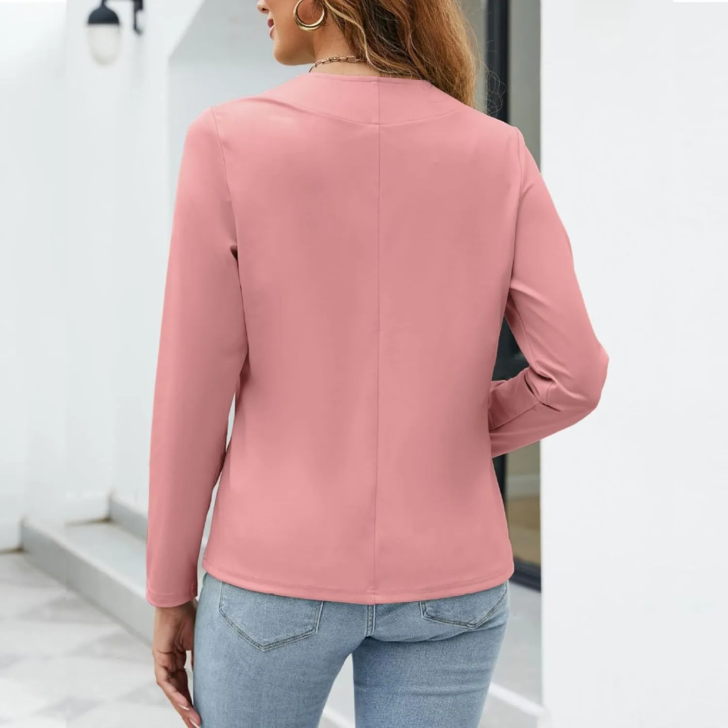 Women's Cropped Blazer Tops Casual Work Long Sleeve Jacket Lightweight Office Suit Coat Classy Trendy Cardigans