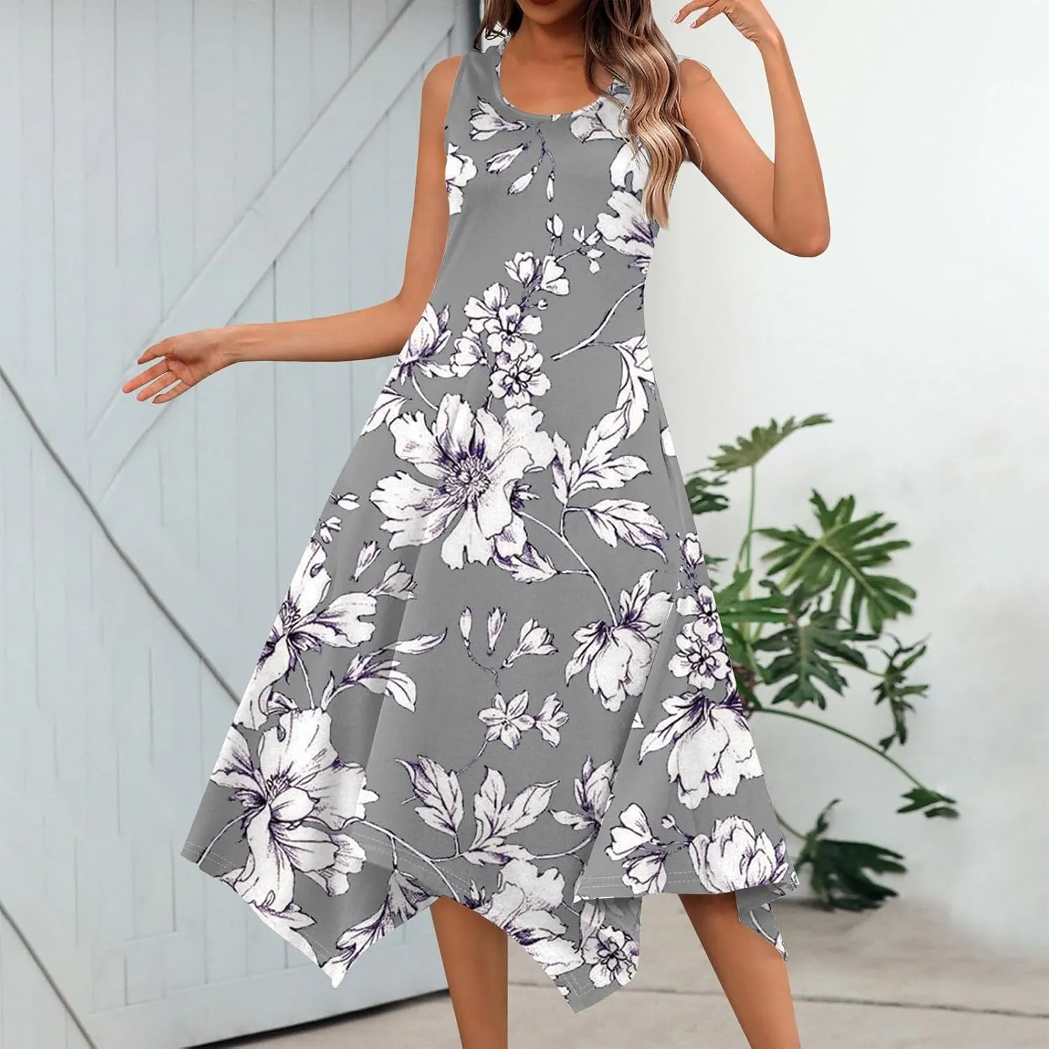 Womens Dresses Dresses for Women 2025 Elegant Swing Floral Print Cotton Spring Summer Sundress Maxi