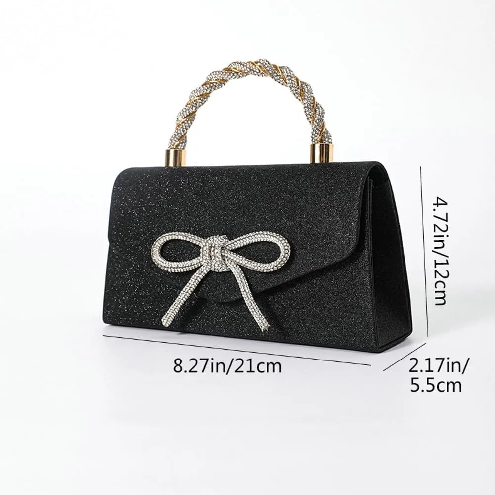 Women's Evening Handbag Sparkly Bow Clutch Purse Wedding Party Purses Top Handle Elegant Cocktail Prom Handbags