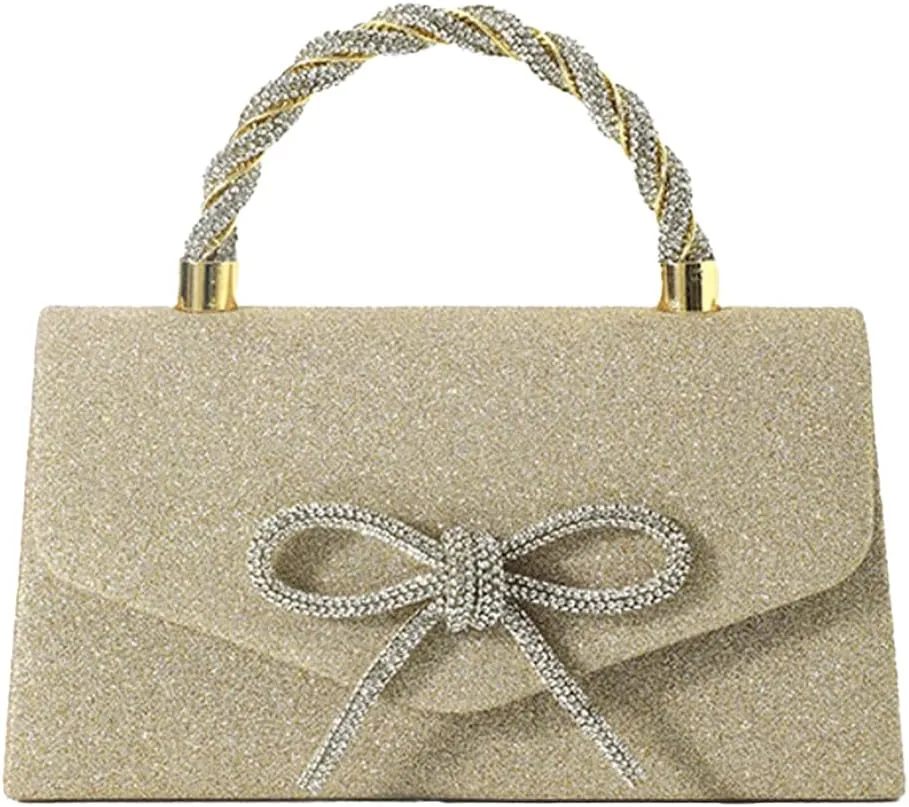 Women's Evening Handbag Sparkly Bow Clutch Purse Wedding Party Purses Top Handle Elegant Cocktail Prom Handbags