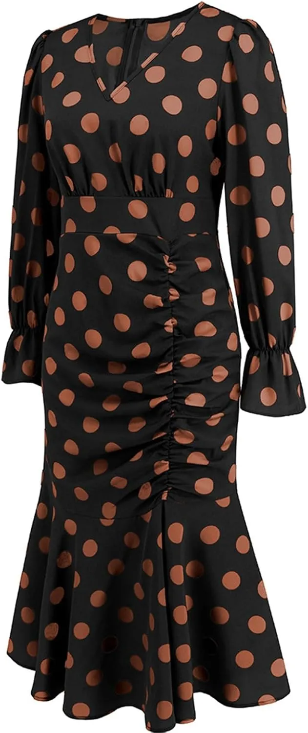 Women's Fall Casual Elegant Flowy Lantern Sleeve V-Neck Floral Print Maxi Dress