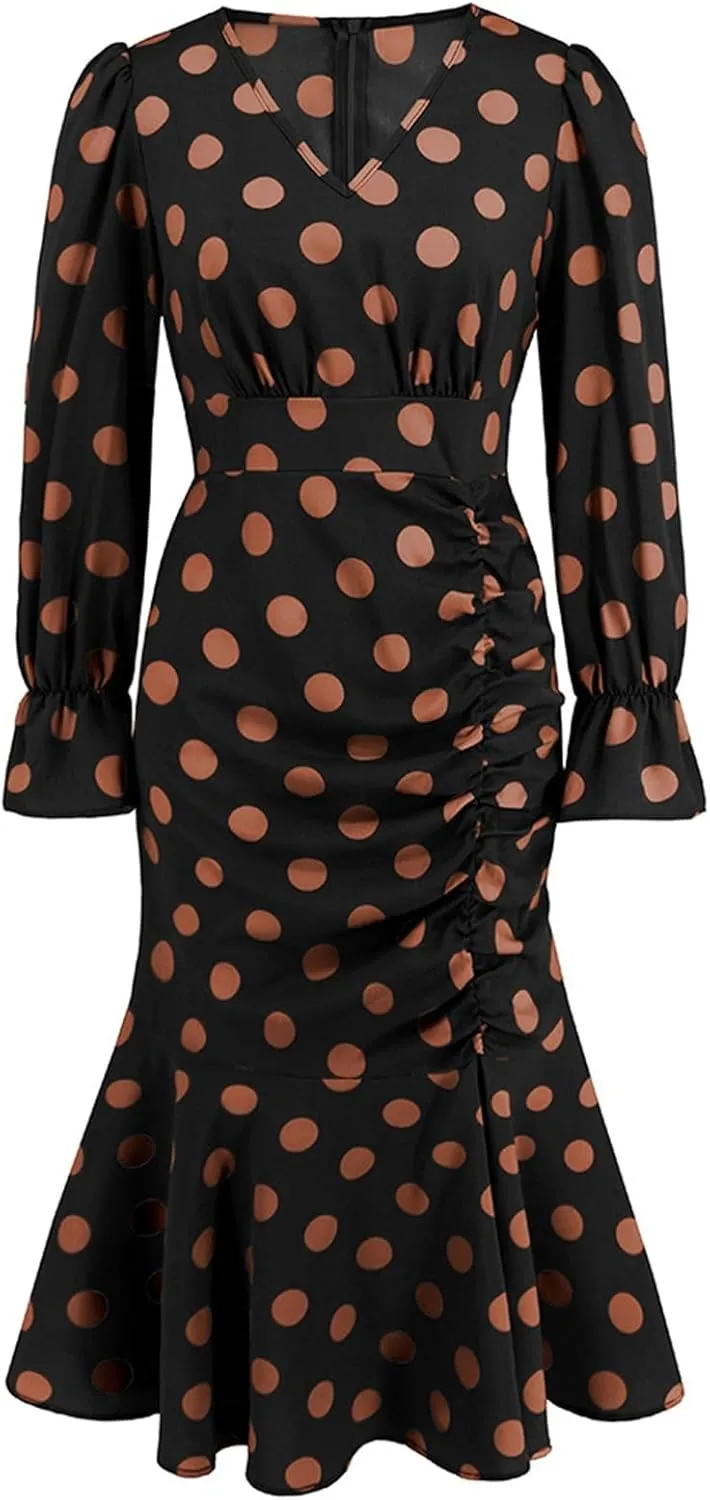 Women's Fall Casual Elegant Flowy Lantern Sleeve V-Neck Floral Print Maxi Dress