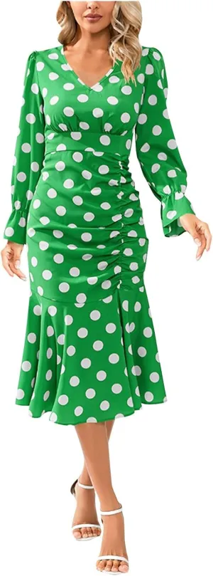 Women's Fall Casual Elegant Flowy Lantern Sleeve V-Neck Floral Print Maxi Dress