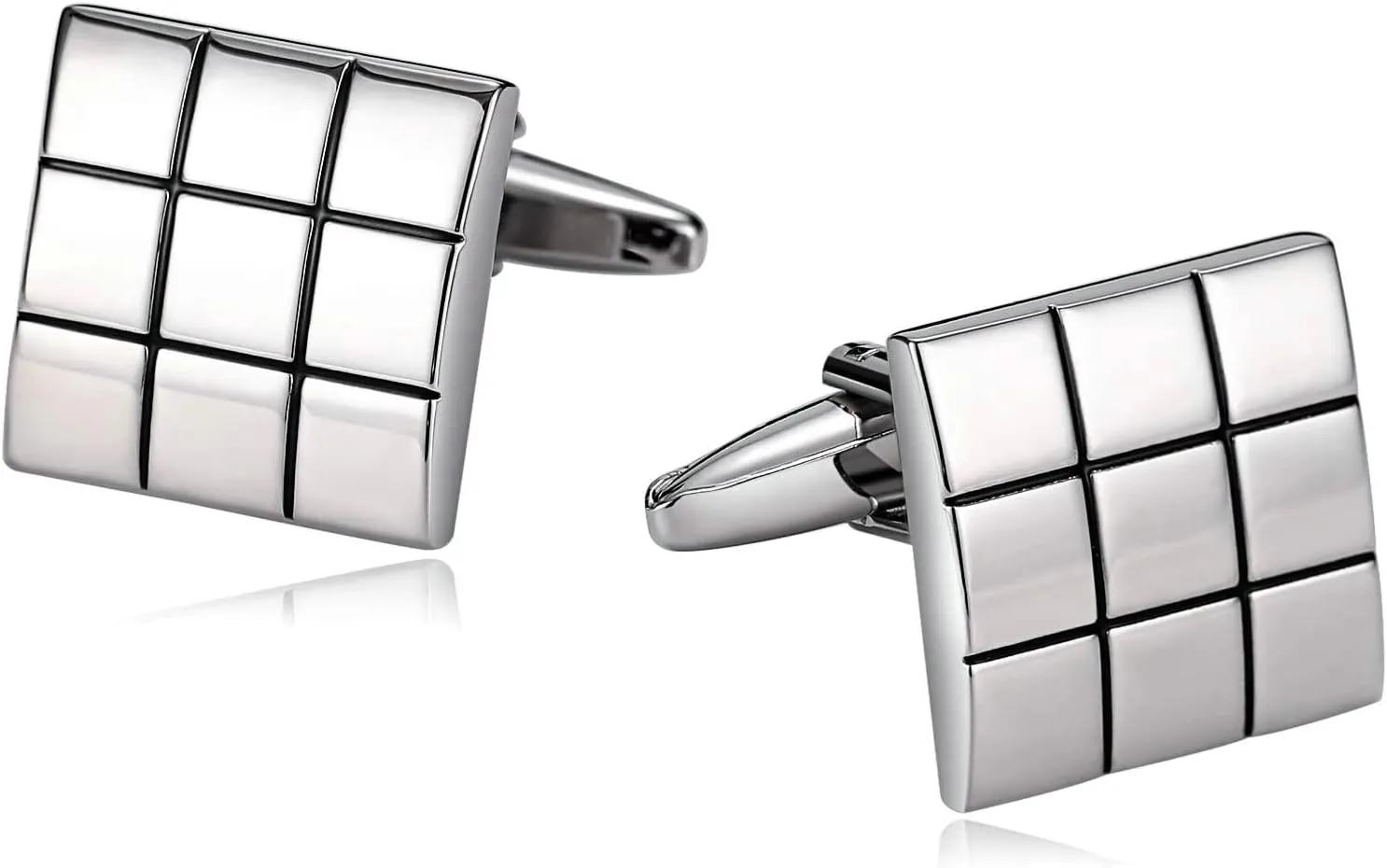 Womens French Cuff Blouse for Cufflinks, Cuff Links Silver Stainless Steel 9 Grid Square for Man Business Wedding