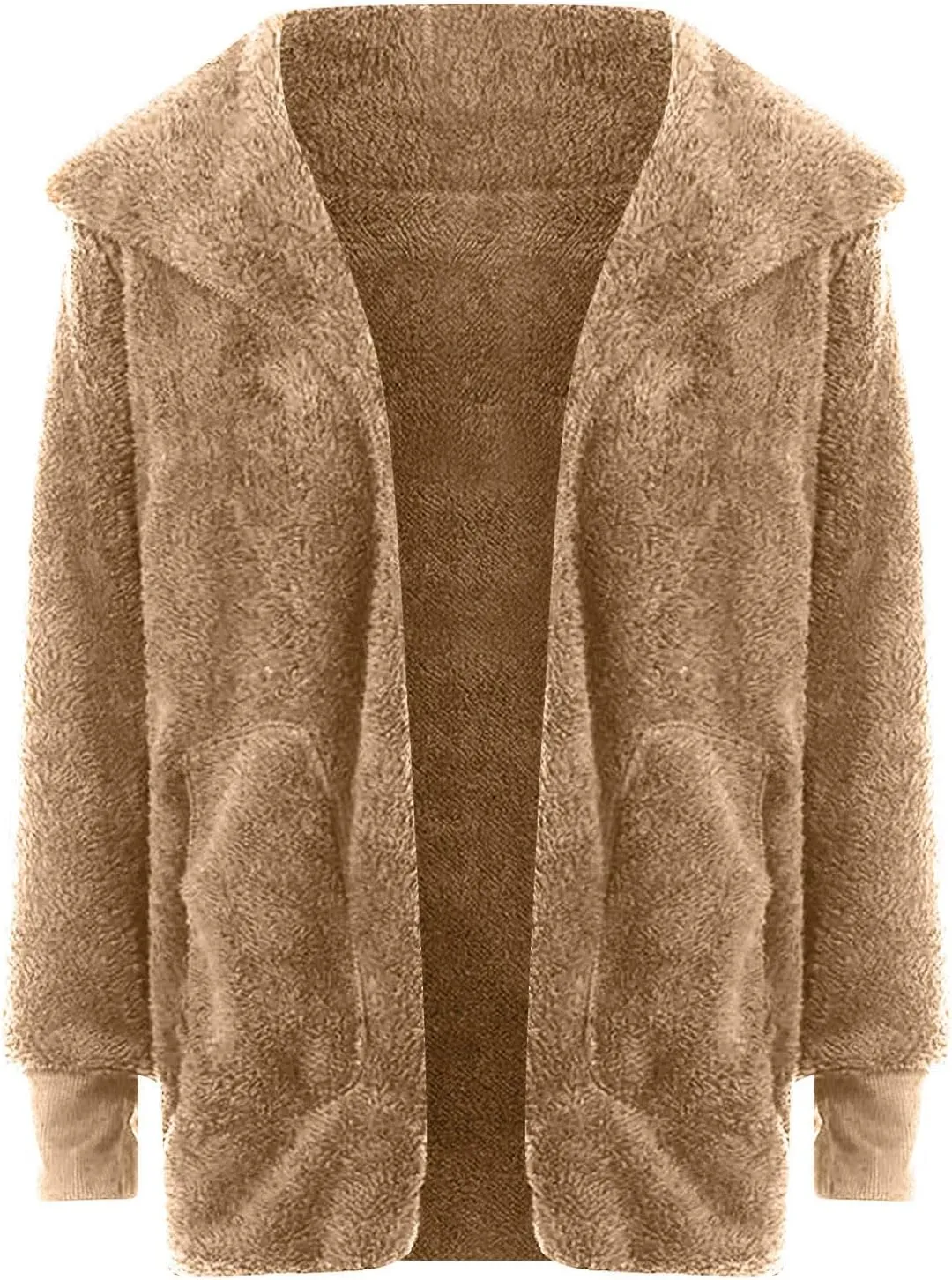 Womens Fuzzy Fleece Cardigan Coat Casual Oversized Open Front Sherpa Hooded Jackets Warm Winter Fluffy Outerwear