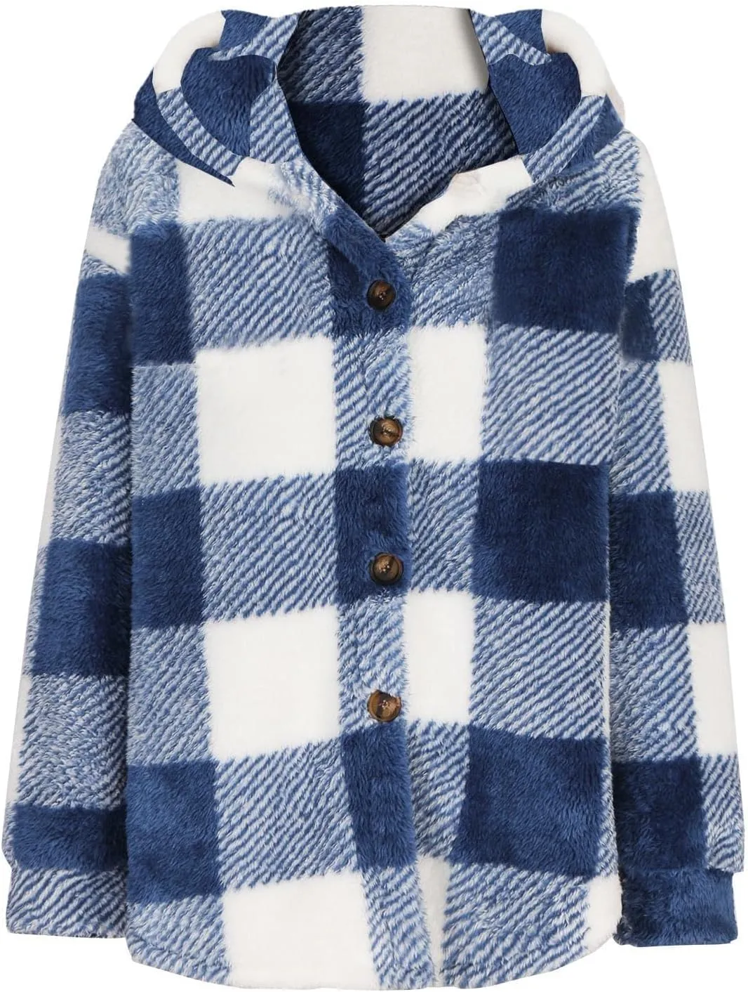 Womens Fuzzy Fleece Plaid Jacket Casual Loose Plus Size Button Down Sherp_a Shacket Warm Winter Shearling Coat