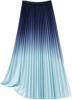 Women's Gradient Pleated Midi Skirt Casual Flowing High Waist Skirt