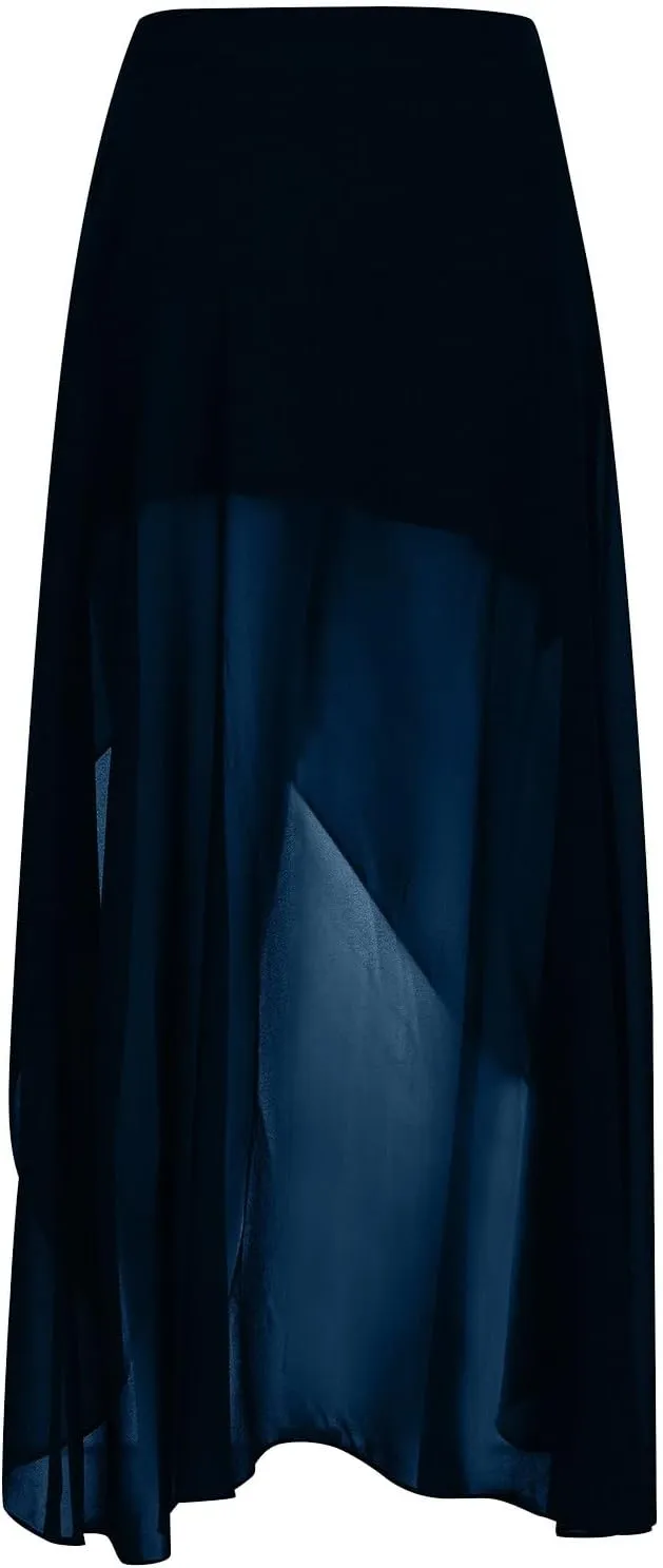 Women's High Low Hem Formal Skirt Summer High Waist Wrap Flowy Midi Skirts Elegant Plain Prom Party A-Line Skirt