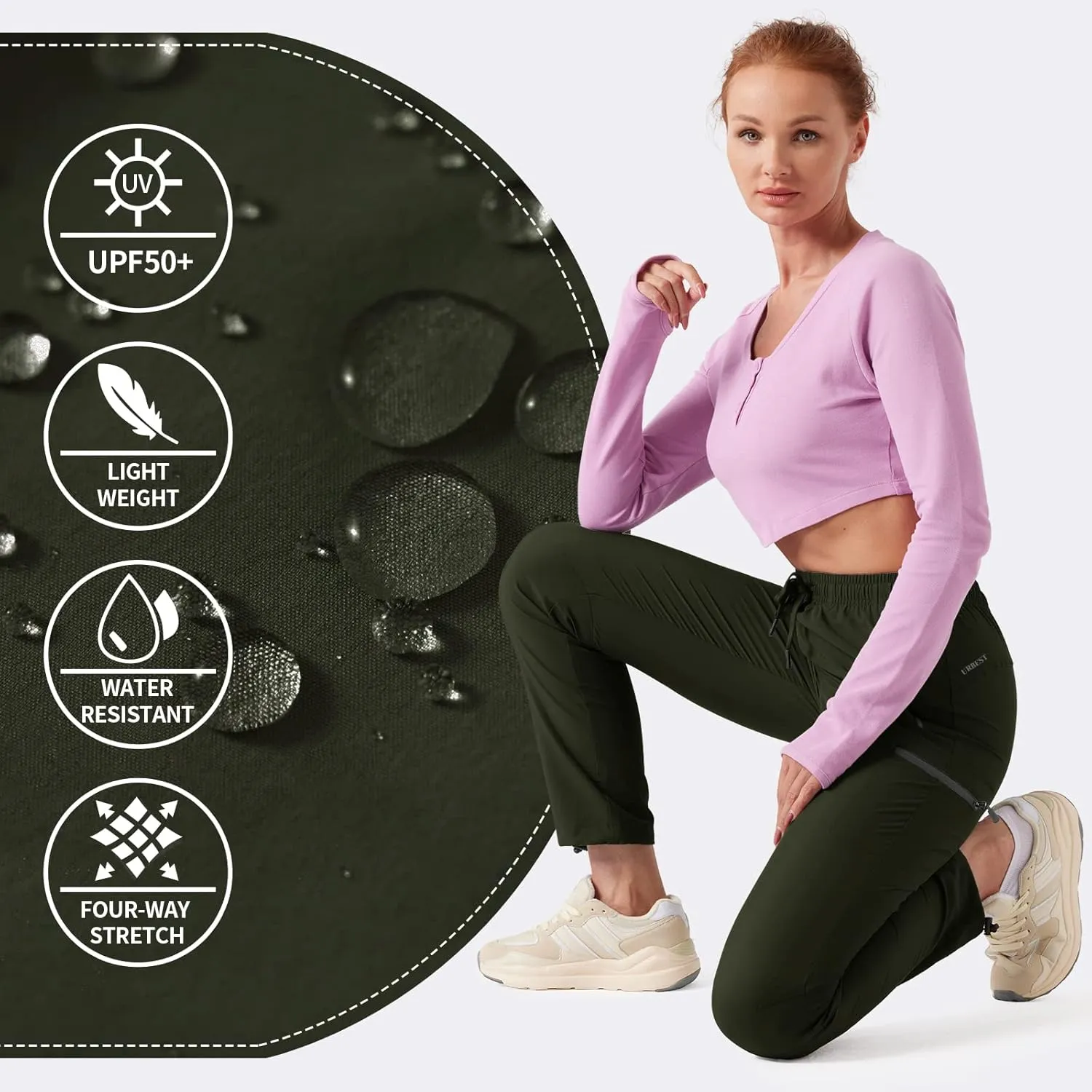 Women's Hiking Cargo Pants Outdoor Lightweight Quick Dry Water Resistant UPF 50  Capris Pants with Zipper Pockets