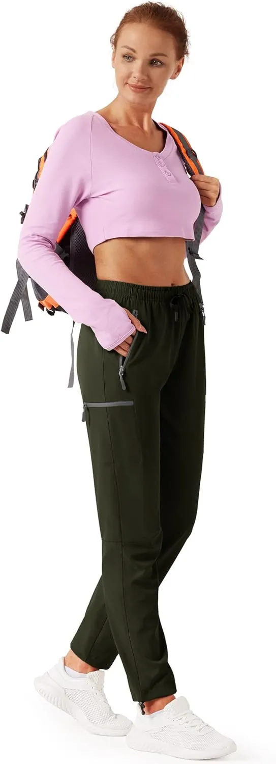 Women's Hiking Cargo Pants Outdoor Lightweight Quick Dry Water Resistant UPF 50  Capris Pants with Zipper Pockets