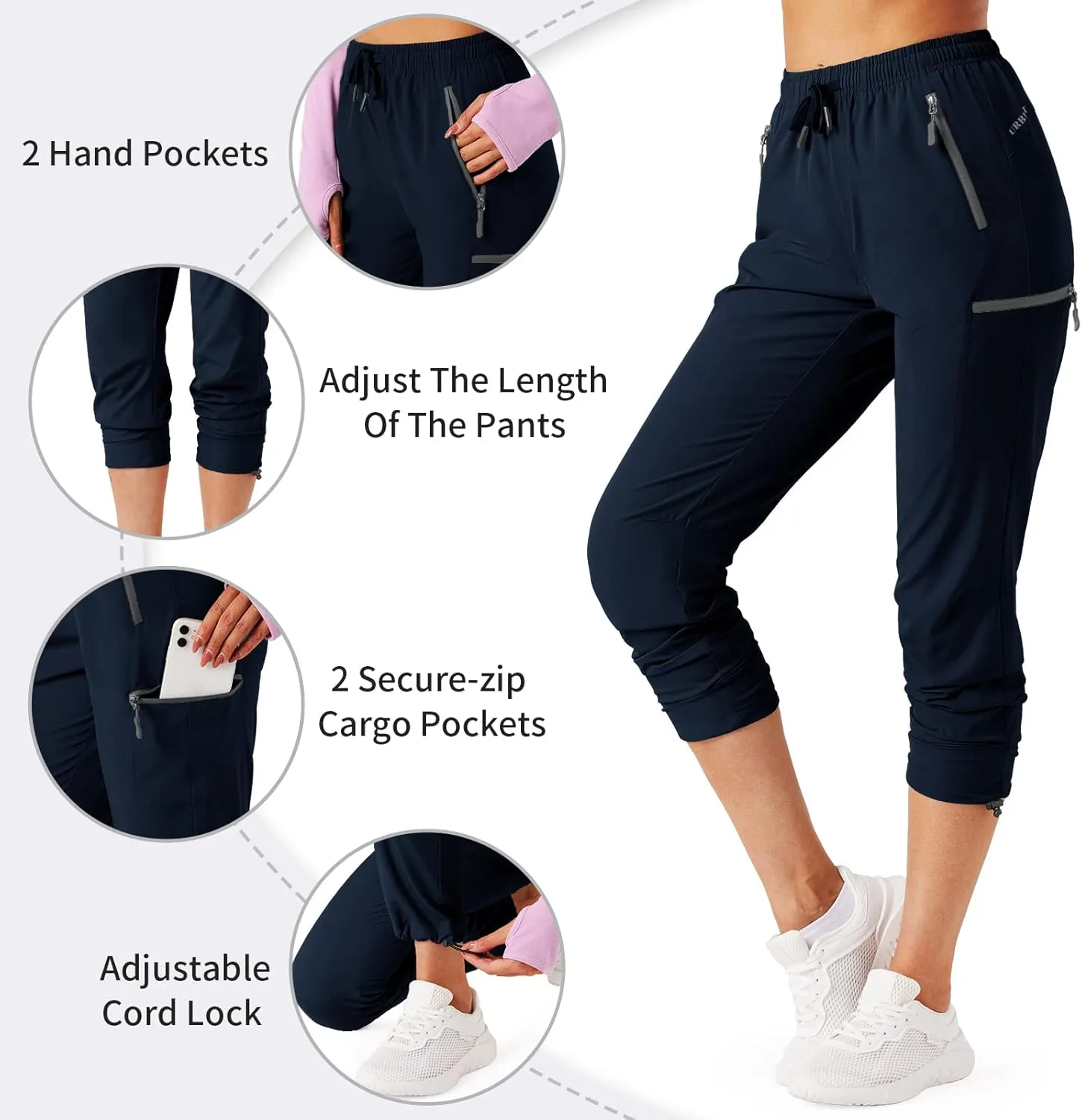 Women's Hiking Cargo Pants Outdoor Lightweight Quick Dry Water Resistant UPF 50  Capris Pants with Zipper Pockets