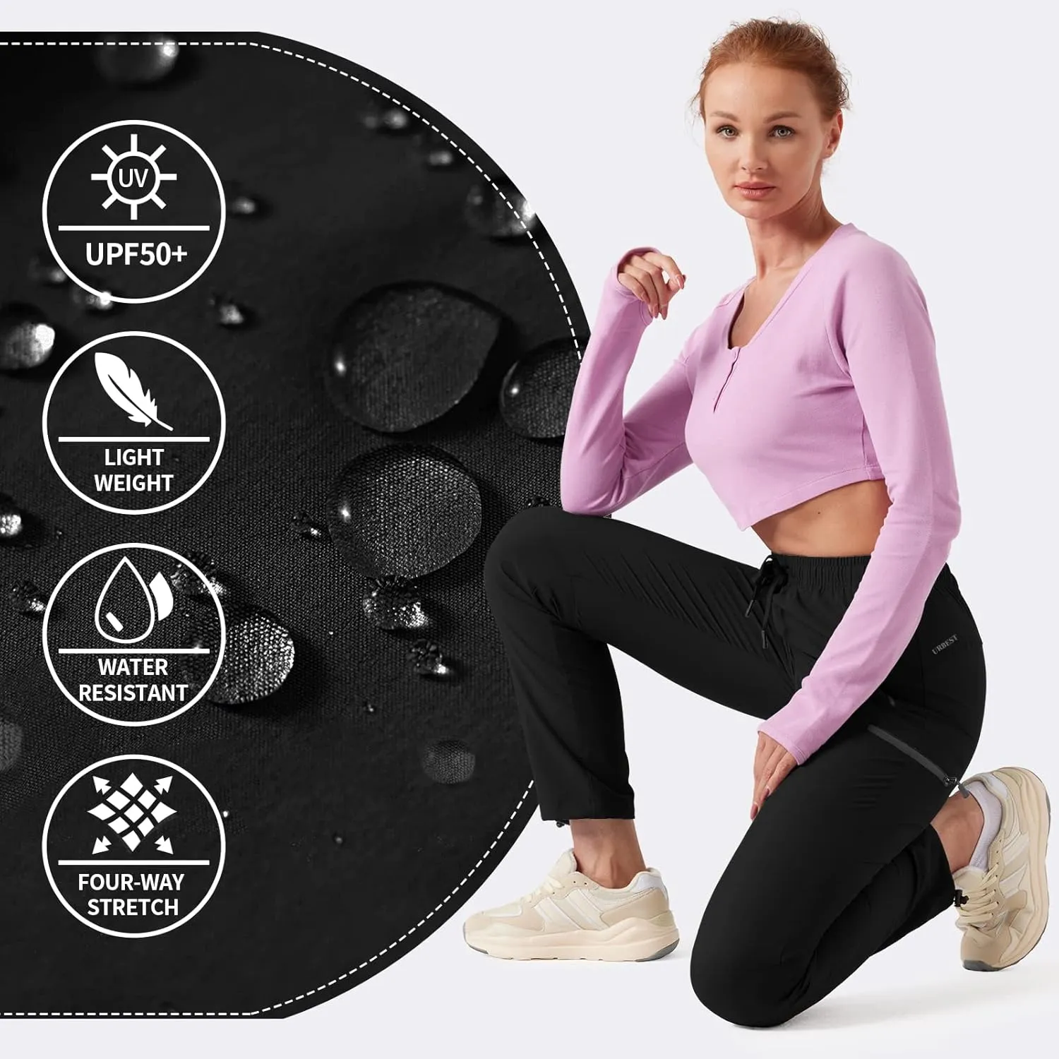 Women's Hiking Cargo Pants Outdoor Lightweight Quick Dry Water Resistant UPF 50  Capris Pants with Zipper Pockets