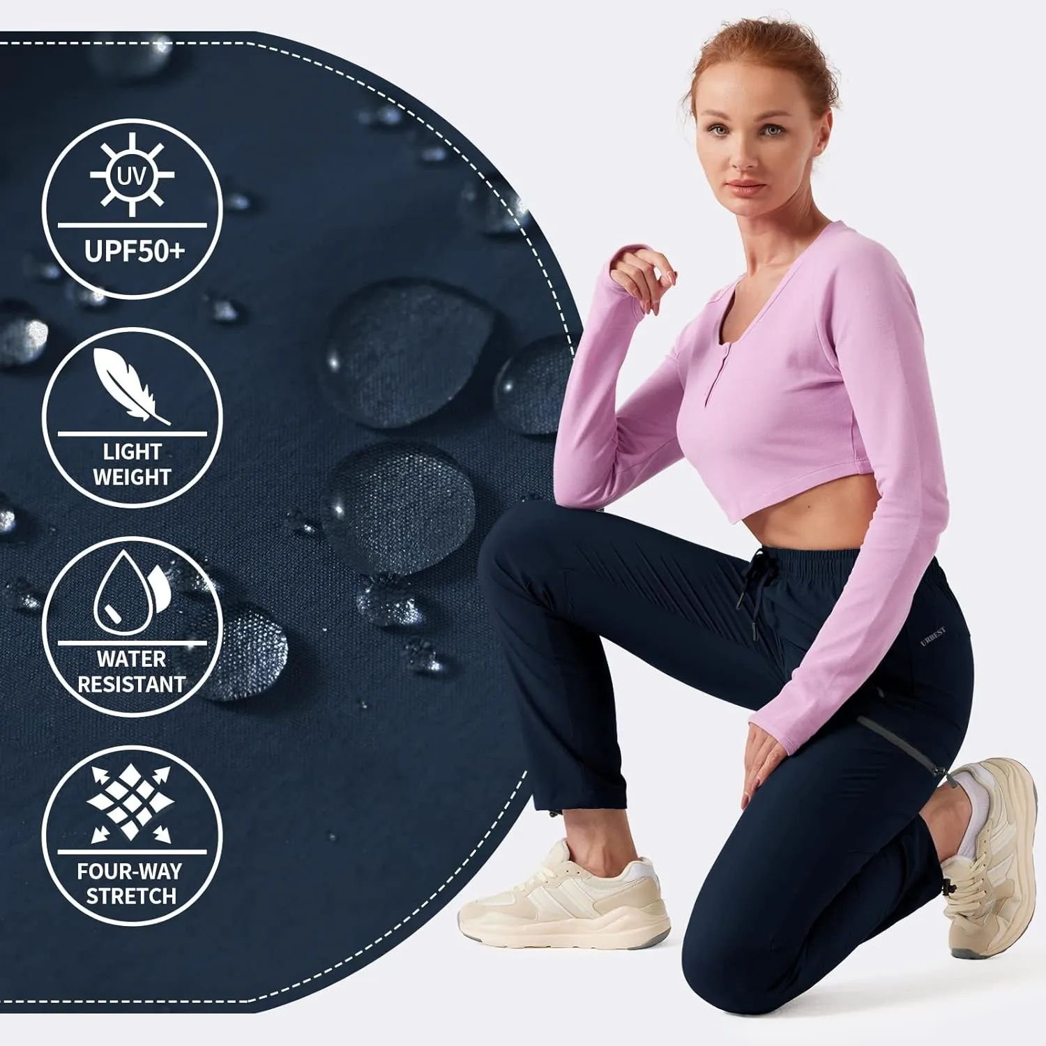 Women's Hiking Cargo Pants Outdoor Lightweight Quick Dry Water Resistant UPF 50  Capris Pants with Zipper Pockets