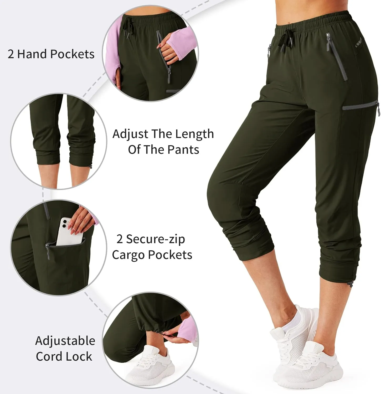 Women's Hiking Cargo Pants Outdoor Lightweight Quick Dry Water Resistant UPF 50  Capris Pants with Zipper Pockets
