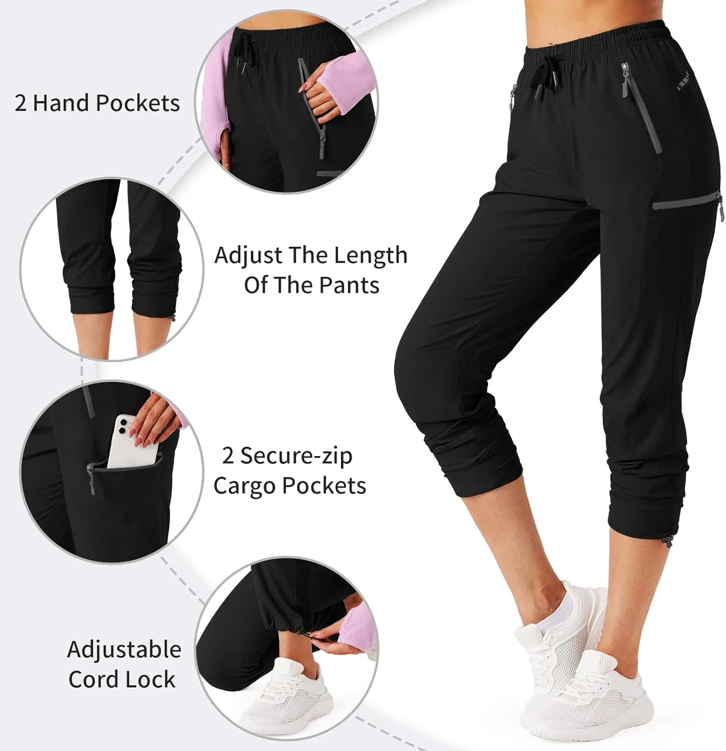 Women's Hiking Cargo Pants Outdoor Lightweight Quick Dry Water Resistant UPF 50  Capris Pants with Zipper Pockets