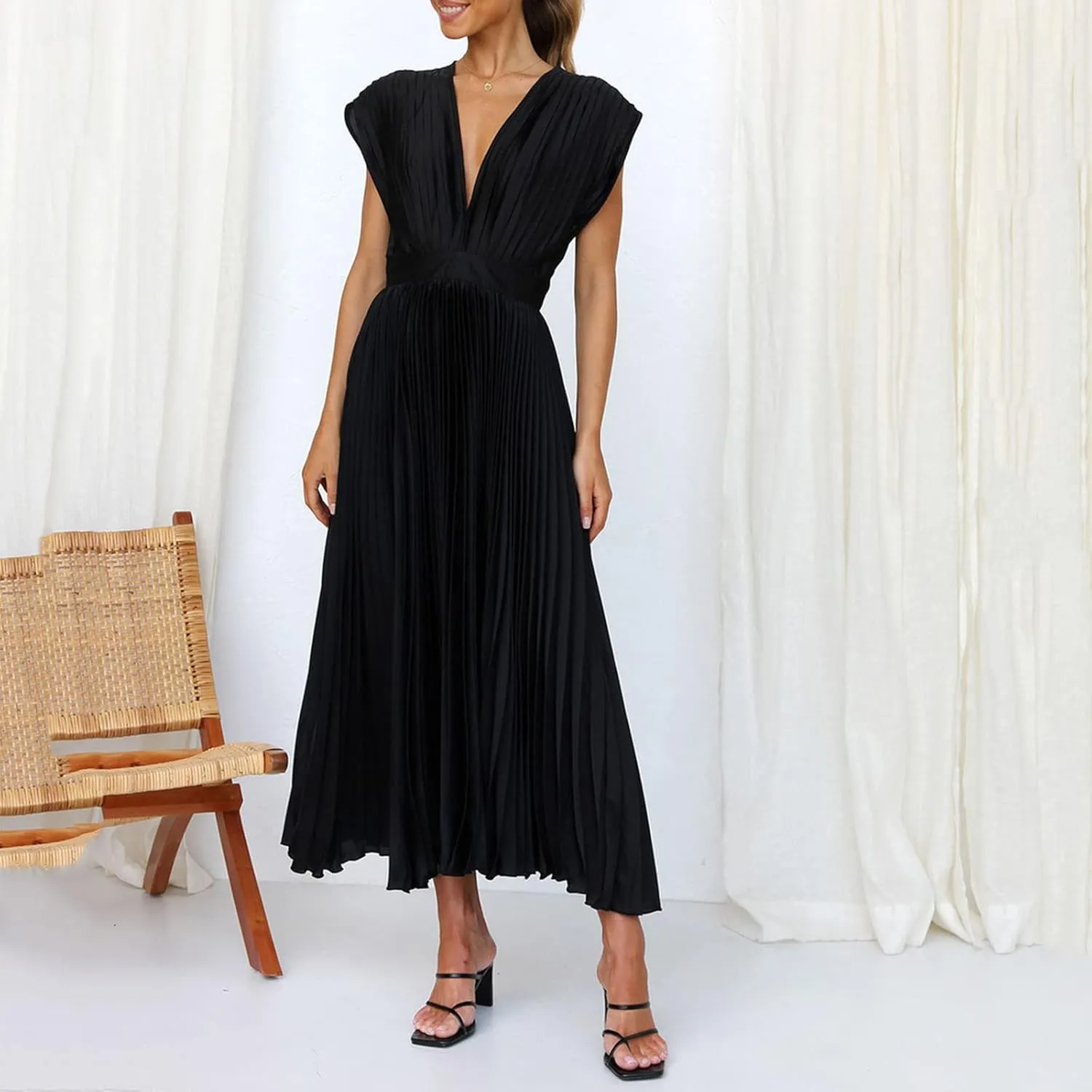 Womens Large Loose Sexy Pleated Dress Casual Loose Zipper Sleeveless Dress Ball Gown Plus Size Dresses for Women