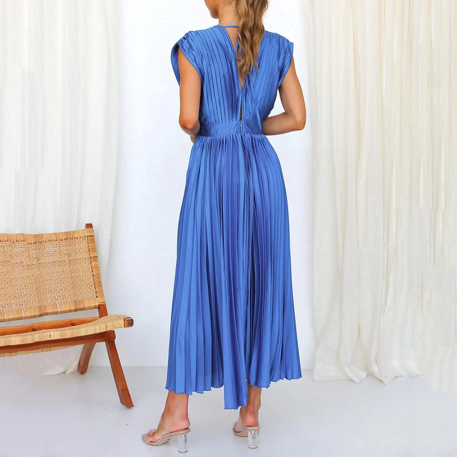Womens Large Loose Sexy Pleated Dress Casual Loose Zipper Sleeveless Dress Ball Gown Plus Size Dresses for Women