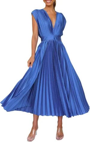Womens Large Loose Sexy Pleated Dress Casual Loose Zipper Sleeveless Dress Ball Gown Plus Size Dresses for Women