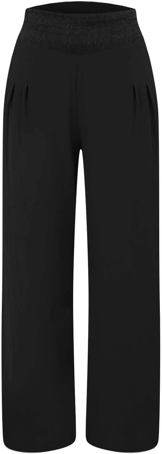 Womens Linen Pants 2025 Summer Wide Leg High Waist Boho Casual Lounge Pant Trousers with Pocket Resort Wear