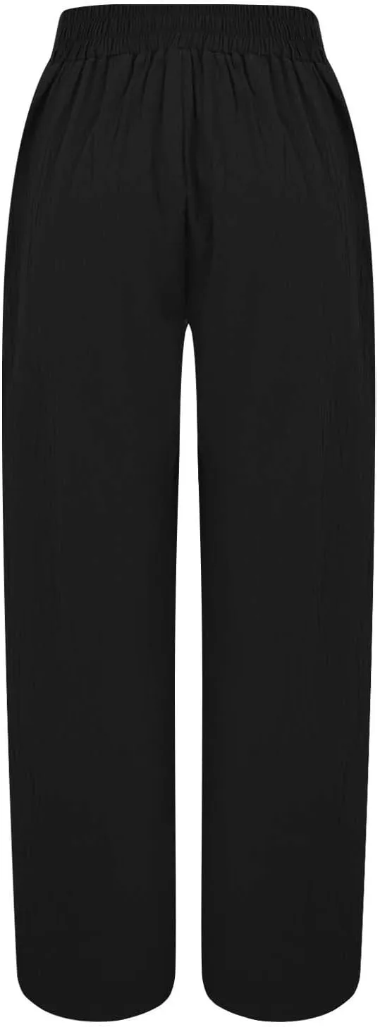 Womens Linen Pants 2025 Summer Wide Leg High Waist Boho Casual Lounge Pant Trousers with Pocket Resort Wear