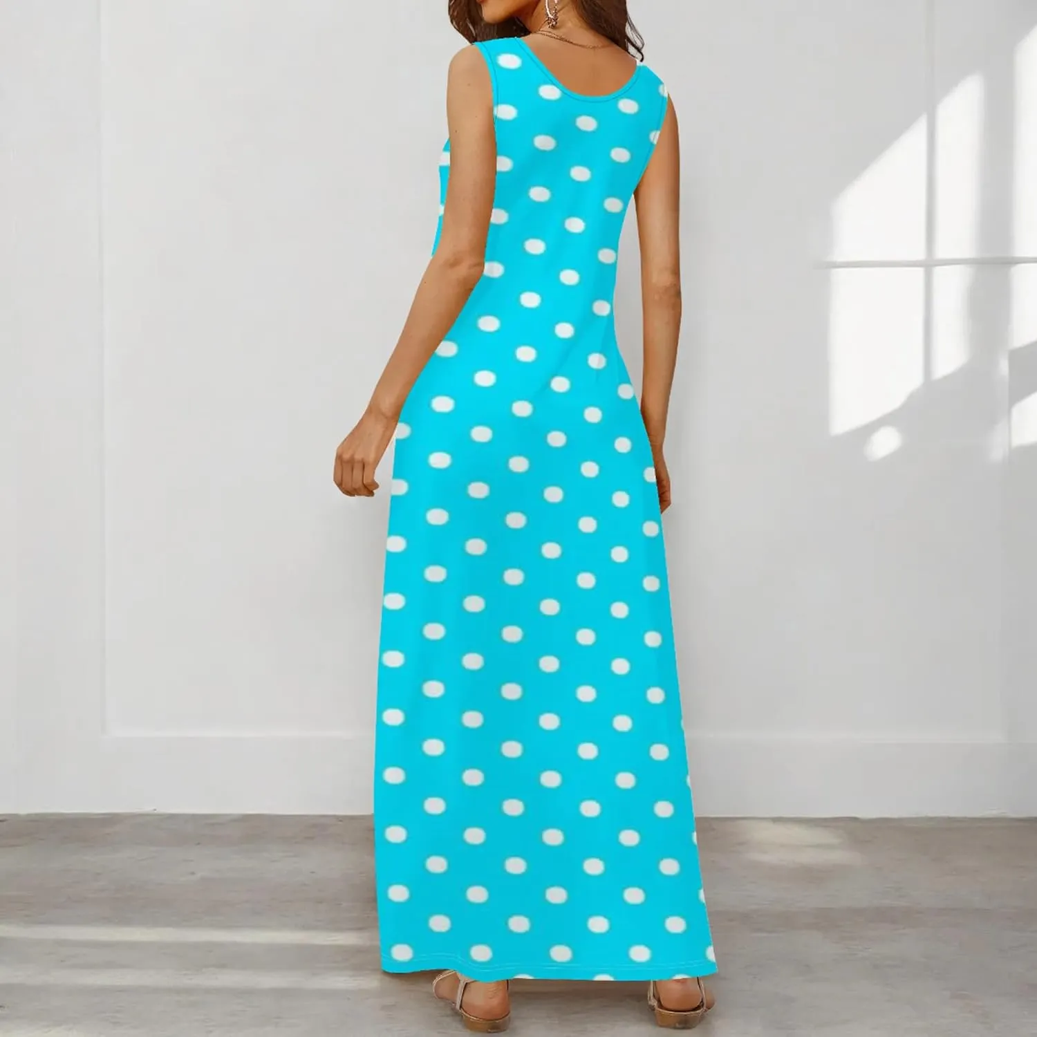 Women's Maxi Dress Summer Polka Dot Dress Sleeveless Long Flowing Sundress Casual Bohemian Beach Maxi Dress